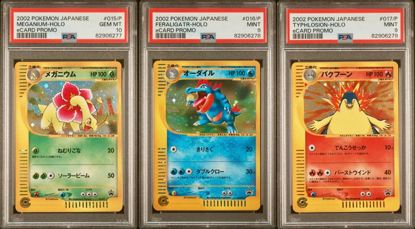 PSA 10 - Meganium (10) Feraligatr (9) Typhlosion (9) 015 016 017/P Lottery eCard Japanese Promo Set - Pokemon