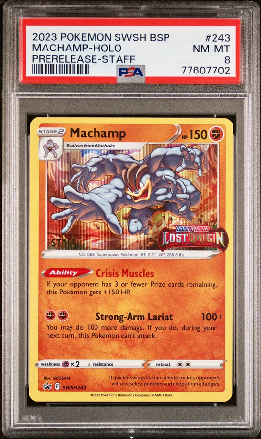 PSA 8 - Machamp SWSH243 STAFF Lost Origin Prerelease - Pokemon