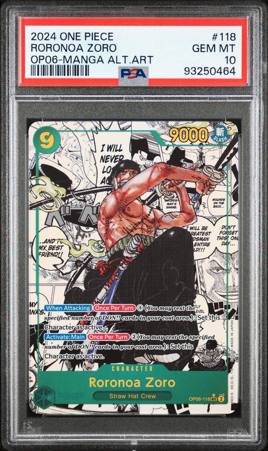 PSA 10 - Roronoa Zoro Manga Alt Art OP06-118 Wings of the Captain - One Piece