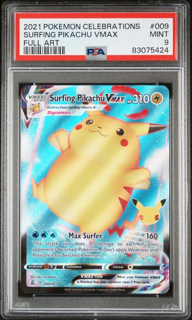 PSA 9 - Surfing Pikachu VMAX 009/025 Celebrations - Pokemon