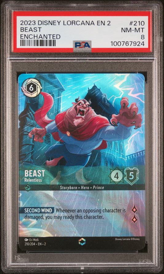 PSA 8 - Beast Enchanted 210/204 EN2 Rise of the Floodborn - Disney Lorcana