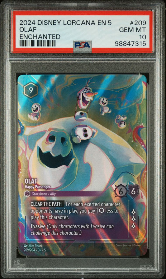 PSA 10 - Olaf Enchanted 209/204 EN5 Shimmering Skies - Disney Lorcana