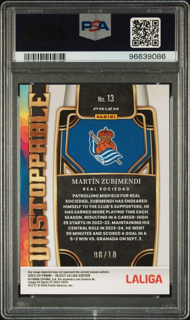 PSA 10 - Martin Zubimendi 8/10 2023-24 Select Unstoppable Gold #13 - Football