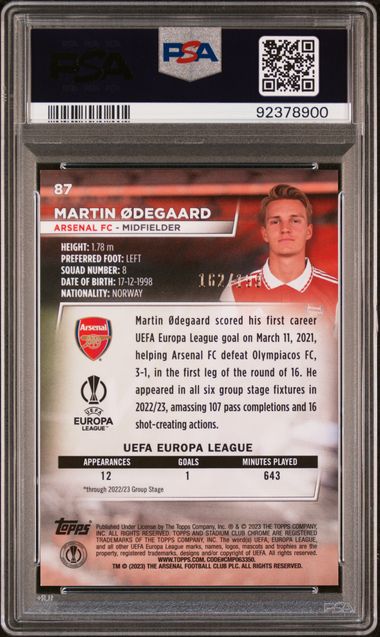 PSA 10 - Martin Odegaard /199 2022-23 Stadium Chrome Night Vision Prism #87