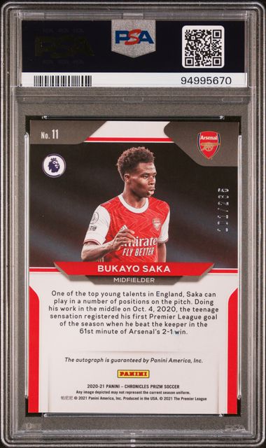 PSA 9 - Bukayo Saka 101/265 2020 Panini Chronicles #11 Prizm Autographs - Football