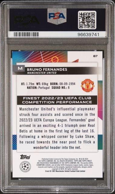 PSA 9 - Bruno Fernandes 179/250 2023-24 #87 Topps Blue/Aqua Vaporwave - Football