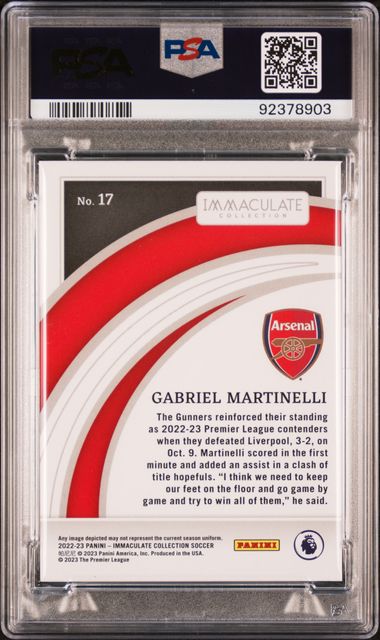 PSA 9 - Gabriel Martinelli /25 2022-23 Immaculate Collection Sapphire #17