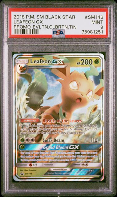 PSA 9 - Leafeon GX SM146 Promo EVLTN.CLBRTN. Tin - Pokemon