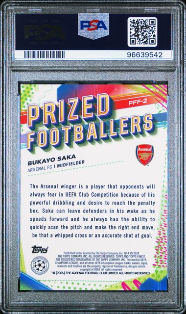 PSA 10 - Bukayo Saka 24/30 2023-24 PFF2 Topps Prized Footballer Green/Red