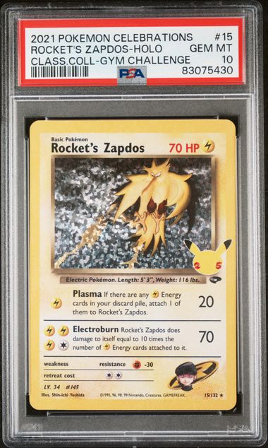 PSA 10 - Rocket's Zapdos 15/132 SWSH Celebrations Classic Collection - Pokemon