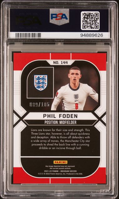 PSA 9 - Phil Foden /105 2021-22 Obsidian #144 - Football