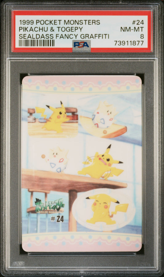 PSA 8 - Pikachu and Togepi #24 Sealdass Fancy Graffiti 1999 Pocket Monsters - Pokemon