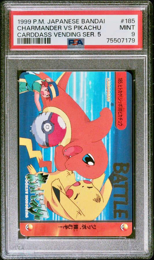 PSA 9 - Charmander Vs Pikachu #185 1999 Bandai Carddass Vending Series 5 - Pokemon