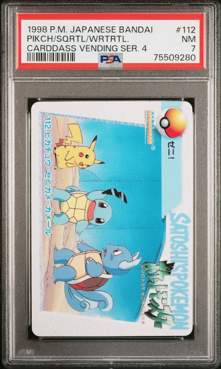 PSA 7 - Pokemon - Wartortle/Squirtle/Pikachu #112 - 1998 Bandai Carddass Vending Series 4