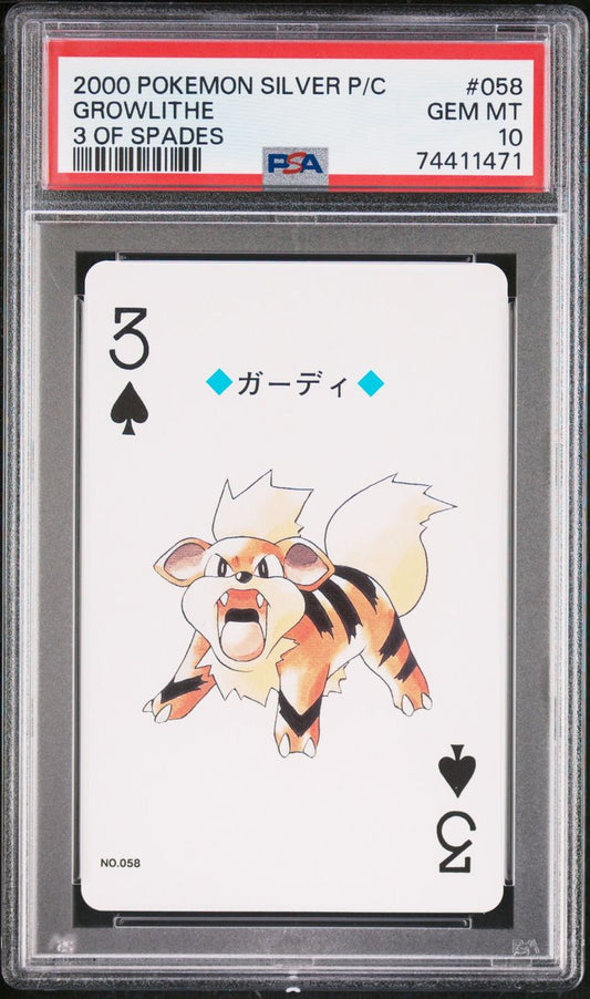 PSA 10 - Growlithe 3 of Spades 2000 Silver Deck - Pokemon