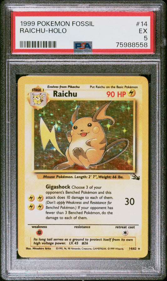 PSA 5 - Pokemon - Raichu - Fossil Unlimited - 14/62