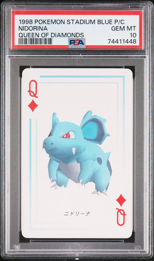 PSA 10 - Nidorana - 1998 Pokemon Stadium Blue - Q of Diamonds (POP 1) - Pokemon