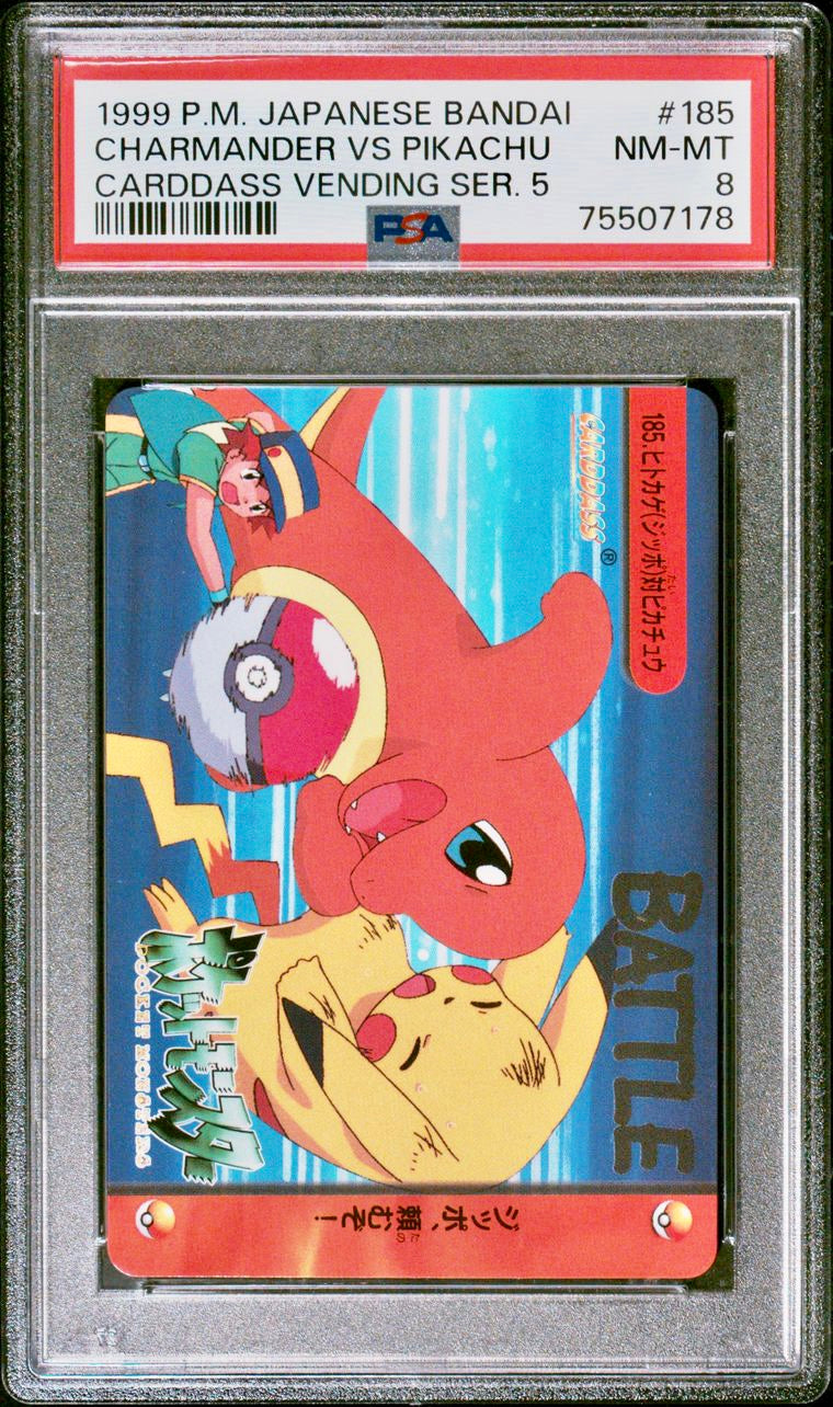 PSA 8 - Pokemon - Charmander Vs Pikachu #185 - 1999 Bandai Carddass Vending Series 5