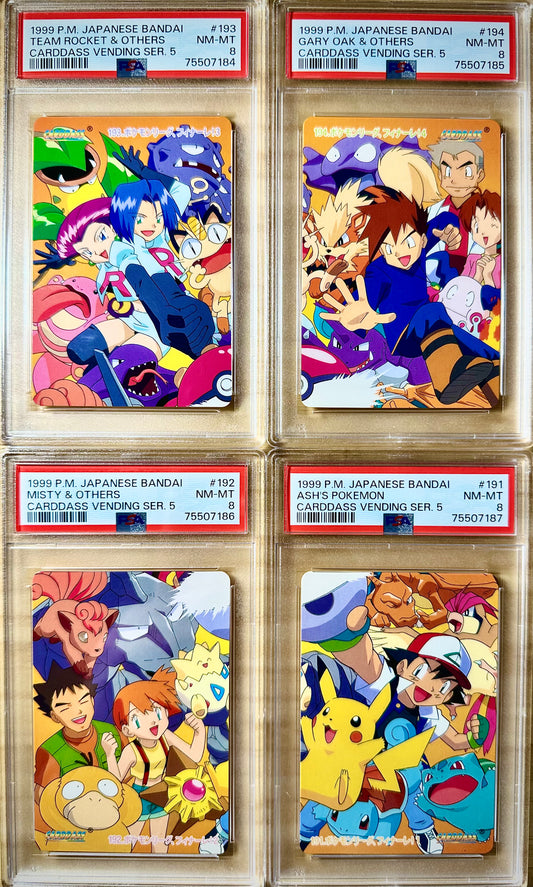 PSA 8 - Ash Misty Team Rocket Gary #191/192/193/194 Bandai Carddass Vending Series 5 - Pokemon