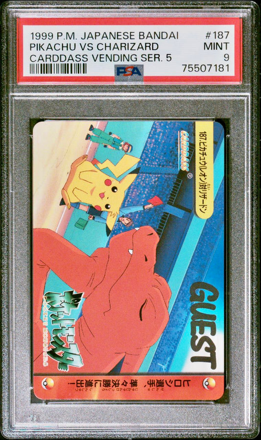 PSA 9 - Pokemon - Pikachu Vs Charizard #187 - 1999 Bandai Carddass Vending Series 5