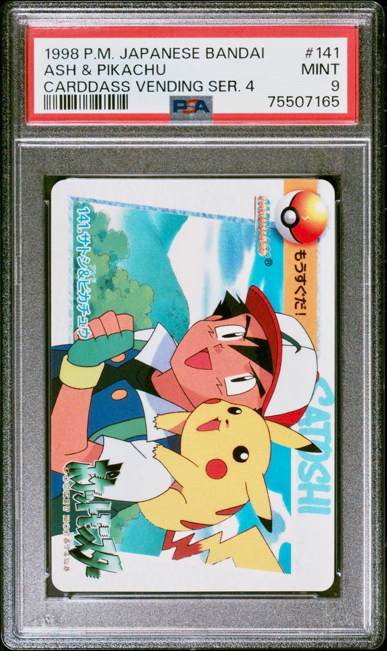 PSA 9 - Pokemon - Ash & Pikachu #141 - 1998 Bandai Carddass Vending Series 4