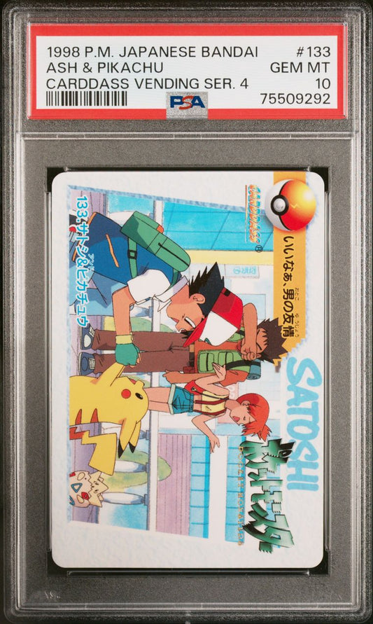 PSA 10 - Ash & Pikachu #133 1998 Bandai Carddass Vending Series 4 - Pokemon