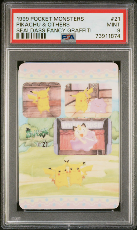 PSA 9 - Pikachu and Others #21 Sealdass Fancy Graffiti 1999 Pocket Monsters - Pokemon