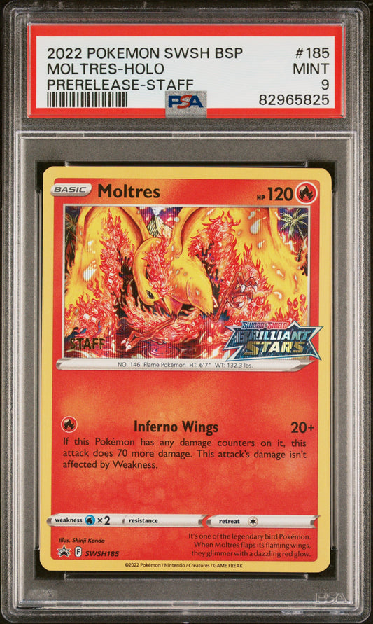 PSA 9 - Moltres SWSH185 STAFF Brilliant Stars Prerelease - Pokemon