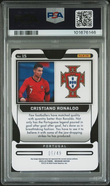 PSA 9 - Cristiano Ronaldo 05/49 2023-24 Obsidian Supernoa EE Purple - Football