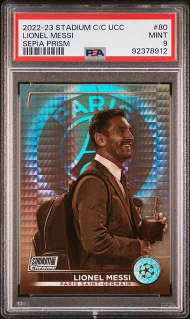 PSA 9 - Lionel Messi /75 2022-23 Stadium Club Chrome Sepia Prism #80 - Football