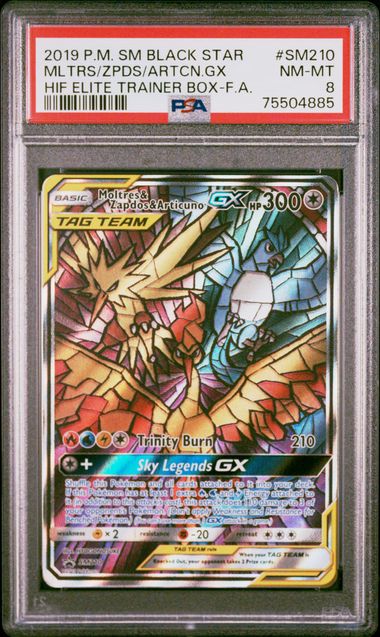 PSA 8 - Moltres Zapdos Articuno GX SM210 Hidden Fates ETB - Pokemon