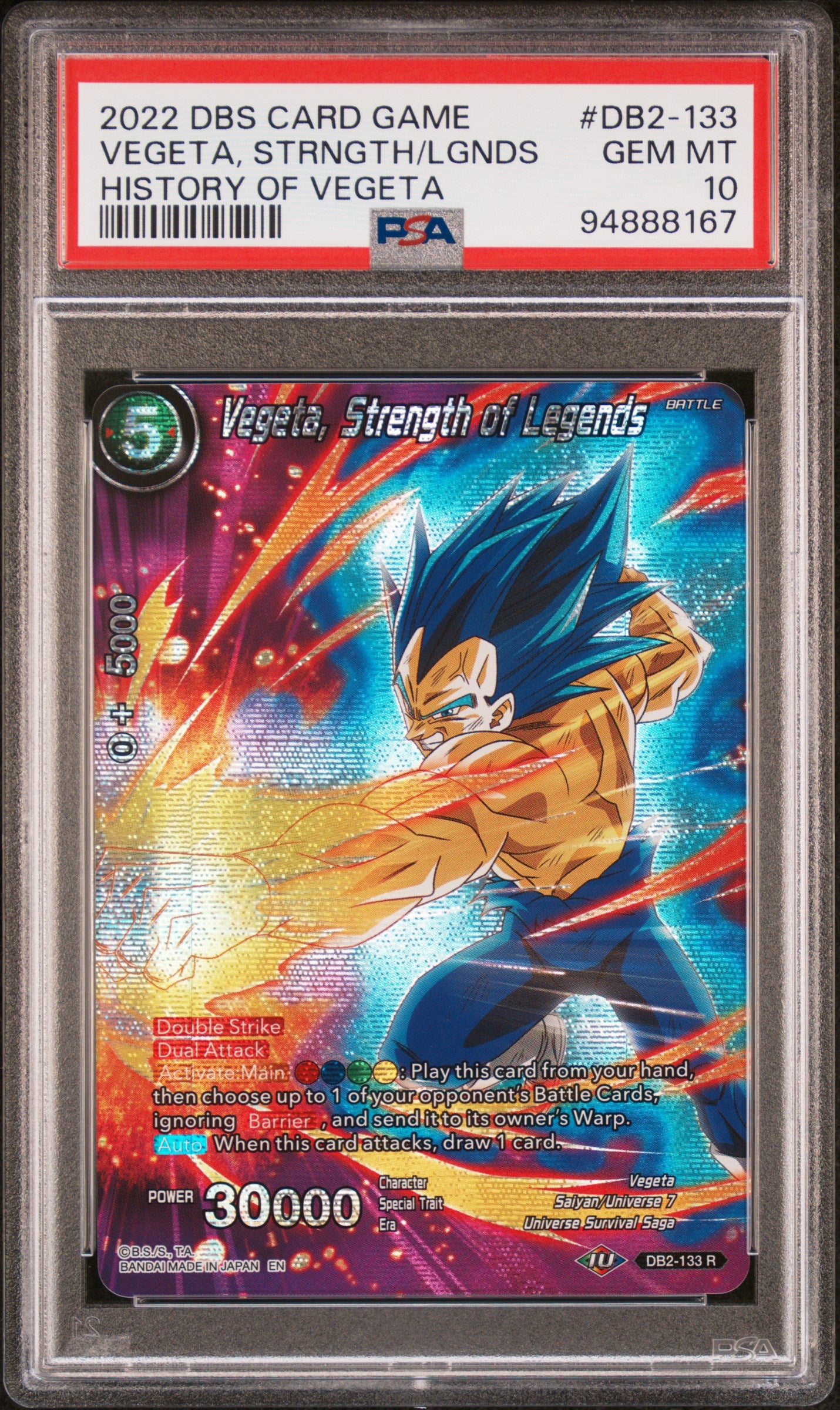 PSA 10 - Vegeta, Stength of Legends DB3-133 History of Vegeta - DBS