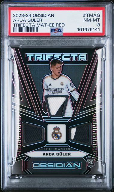 PSA 8 - Arda Guler 02/25 2023-24 Obsidian Trifecta Mat E. Etch Red - Football