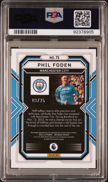 PSA 10 - Phil Foden /25 2022-23 Obsidian Electric Etch Purple Flood #71 - Football