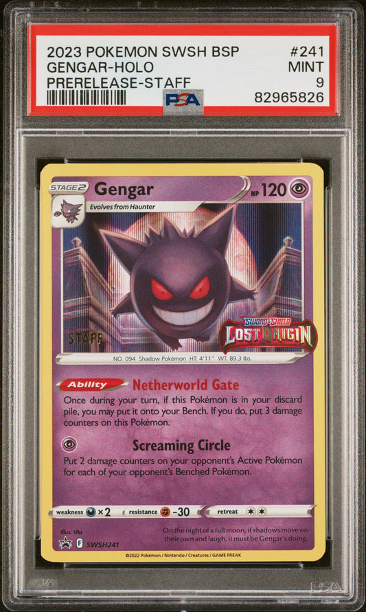 PSA 9 - Gengar SWSH241 STAFF Lost Origin Prerelease - Pokemon