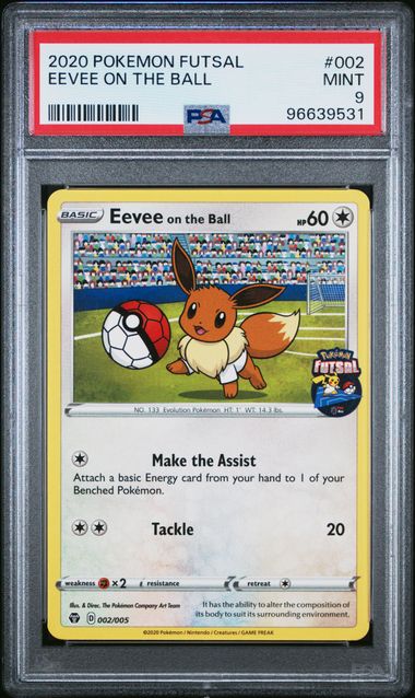 PSA 9 - Eevee On The Ball 002/005 Pokemon Futsal - Pokemon