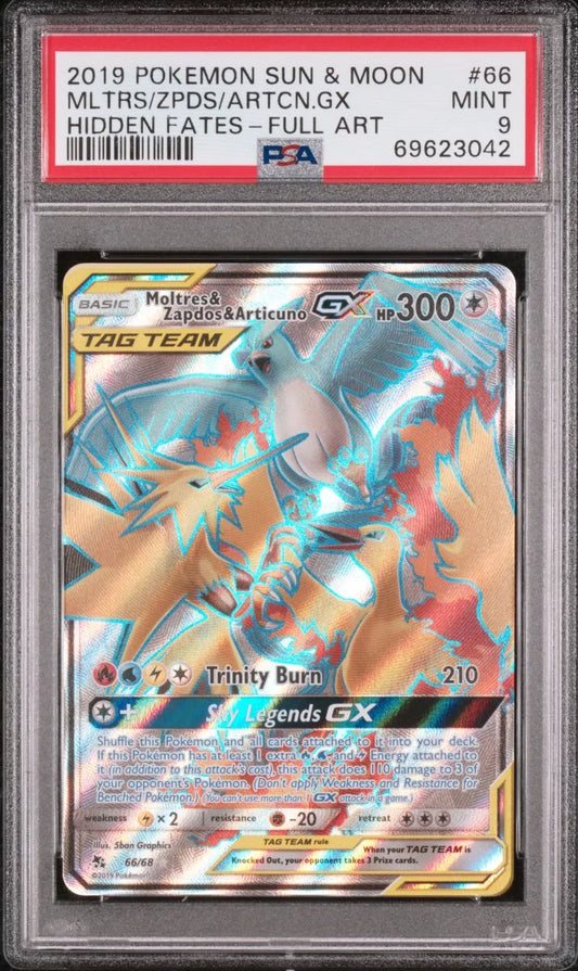 PSA 9 - Pokemon - Moltres & Zapdos & Articuno GX - Hidden Fates - 66/68