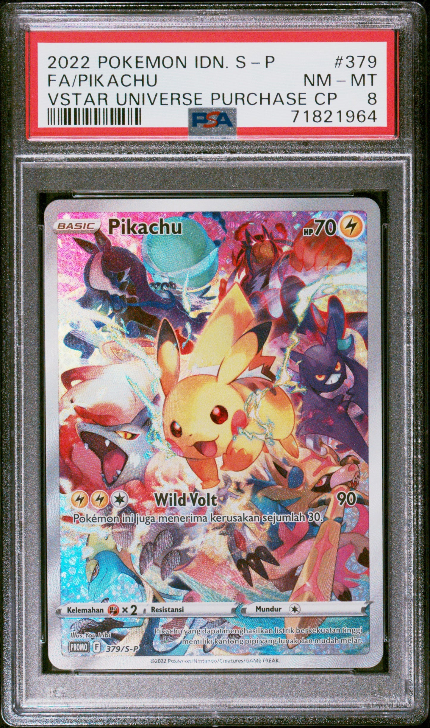 PSA 8 - Pokemon - Pikachu - VSTAR Universe Purchase CP - 379/S-P (Indonesian)