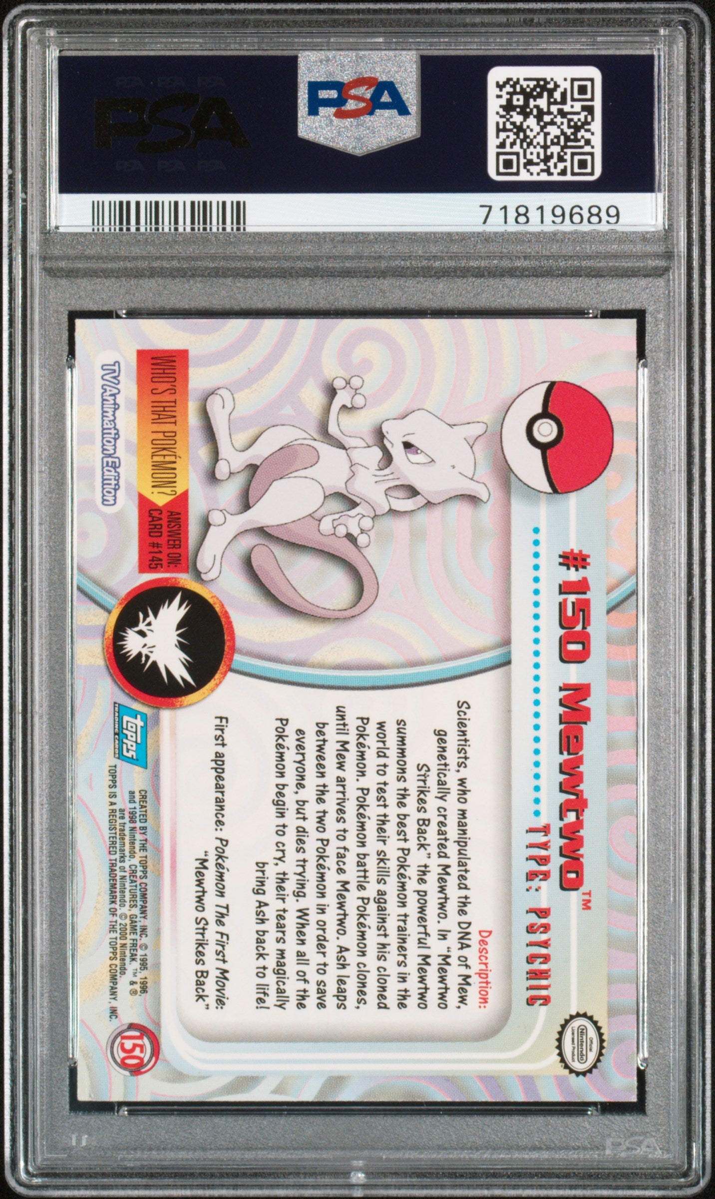 PSA 7 - Pokemon - Mewtwo - TOPPS Animation Series 3 - #150