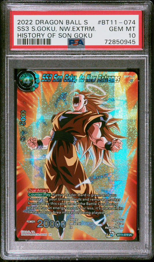 PSA 10 - SS3 Son Goku, New Extremes BT11-074 History Son Goku - DBS