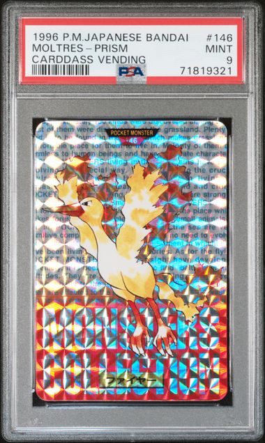 PSA 9 - Moltres Prism #146 Bandai Carddass Vending (Red) - Pokemon