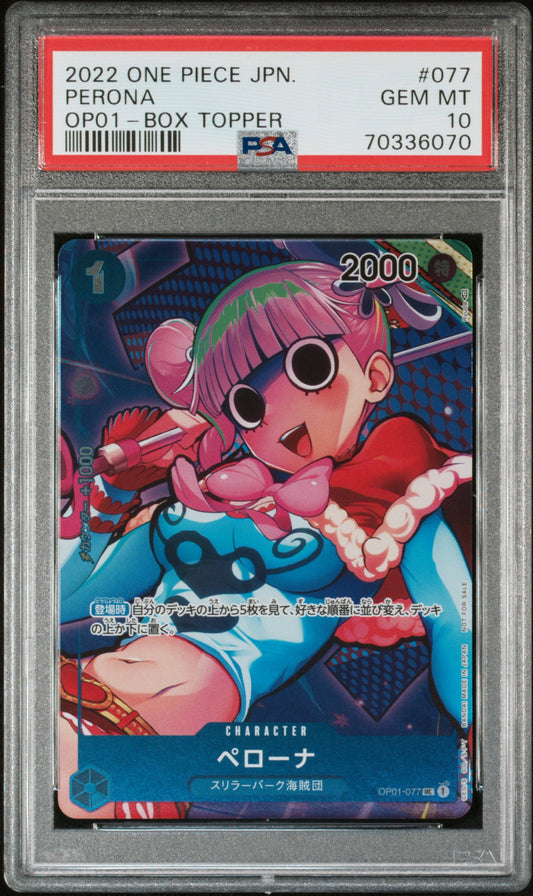 PSA 10 - Perona OP01-077 Box Topper Romance Dawn - One Piece